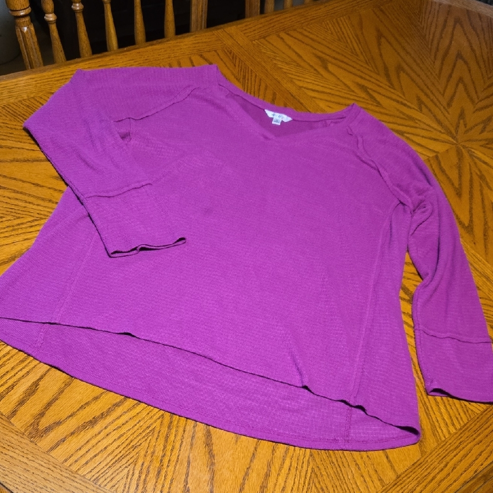 Wildfox Magenta Waffle Knit Long Sleeve Top